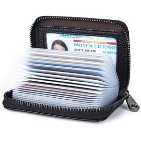 Suweibuke Genuine Leather Credit Card Holder Wallet RFID Blocking Secure Card Case ID Case Organizer Zipper Wallet (A-Black) zhenpikabao
