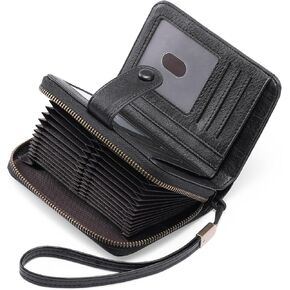 GAEKEAO Leather Credit Card Holder Wallet for Women RFID Blocking Large Capacity Bifold Zipper Card Case Organizer with Wristlet 32 Slots in Kuwait