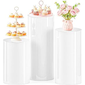 Cylinder Stands for Party 3Pcs White Round Pedestal Stand for Parties, Plinth Pillars for Wedding Birthday Party Baby Show Decor