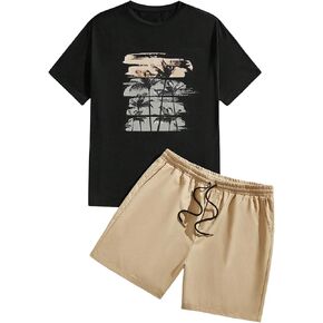 ملابس رجال زائد 2 قطعة 2 قطعة استوائية تي شيرت الأكمام القصير وسروال شورتات الرباط in Kuwait