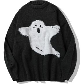 Perbai Men's Vintage Skeleton Ghost Sweater Crewneck Long Sleeve Halloween Oversized Knitted Jumper Top