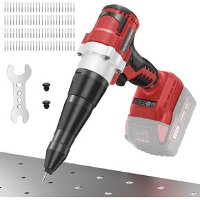 Cordless Rivet Gun Tool for Milwaukee 18V Max Battery, Brushless Electric Automatic Rivet Gun for Rivets 1/8'', 5/32'', 3/16", with 100PCS 5/32'' Rivets for Metal, Plastic and Leather(No Battery)