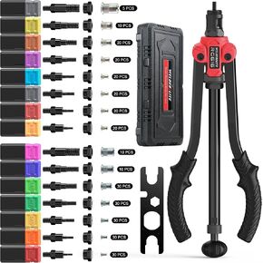 Rivet Nut Tool Rivet Gun Kit Including 305 pcs Rivet Nuts Blind Rivets 15 Mandrels (red)