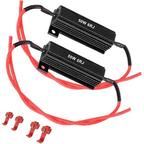 2PCS 50W 6Ohm LED Load Resistors, Automotive LED Turn Signal Resistor Flasher Adaptor with Wire Clips, Vehicle Replacement Resistors for Fixing Hyper Flash Warning Cancellor (Golden)