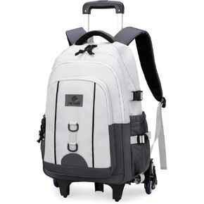 Black Boys Backpack with 6 Wheels, Rolling Kids Backpack for School Boys, Black