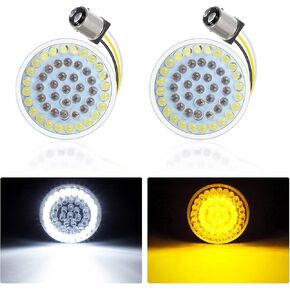 Amazicha 1157 Front LED Turn Signals Motorcycle, 2 inches Bullet Amber Turn Signal Bulb White Running Light Compatible for Harley Davidson Touring Street Glide,Dyna,Sportster,Softail