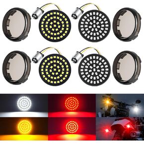 PBYMT 2 inch LED Turn Signals, 1157 Front Rear 48 LEDs Turn Signals Running Brake Light Kit with 4 Smoked Lens Cover Fit for Harley Davidson Touring Sportster Iron 883 Dyna Softail 1986-2024
