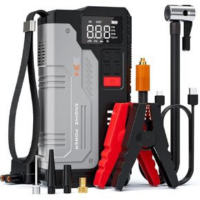 بداية قفز السيارة مع ضاغط الهواء ، 5000A حزمة بطارية قفزة محمولة مع تضخيم 150psi الإطارات لما يصل إلى 10.0 لتر محركات الديزل 8.0 لتر ، مربع قفزة 12 فولت مع شاشة LCD