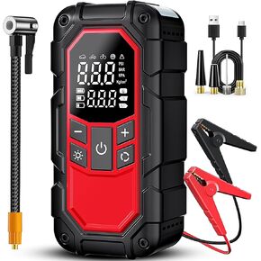 Jump Starter with Air Compressor,3000A car Battery Jump Starter (9.0 Gasoline/6.5L Diesel) with 150PSI Digital tire inflator Portable,12V Power Pack Car Jump Box Charger with LCD Display, Lights