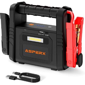 ASPERX Car Jump Starter, 2000A Peak Battery Jump Starter for Up to 7.0L Gas or 5.5L Diesel Engine, 12V Portable Battery Starter Power Pack with 1.4 INCH LCD Display