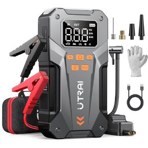 UTRAI 5000A 150PSI Jump Starter with Air Compressor, 12V Portable Car Battery Charger for All Gas and 10.0L Diesel Engines, Car Starter Jump Box with Jumper Cable, 3 Modes Flashlight and Storage Case