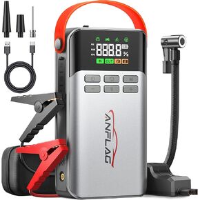 8-in-1 بطارية البطارية بداية مع ضاغط الهواء ، 5500A حزمة قفزة قفزة محمولة مع تضخيم 150psi الإطارات ، مربع قفزة ليثيوم آمن 12V مع شاشة LCD ، المصباح (أعلى كل الغاز/ديزل 12.0 لتر)