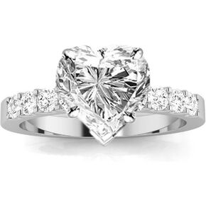1 Carat Classic Prong Set Diamond Engagement Ring (I Color, VS2-SI1 Clarity Center Stones) - Heart Shape