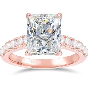14 كيلو أبيض الذهب خاتم الخطوبة مويسانيت ، 4CT 8x10mm خواتم المشاركة الإشعاعية ، حلقة مويسانيت الذهب الصلبة 14K للنساء