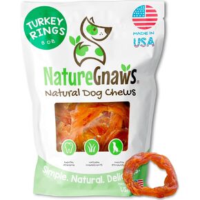 Nature Gnaws USA Turkey Tendon Rings 8oz – Natural Dog Chew Treats – Made in USA