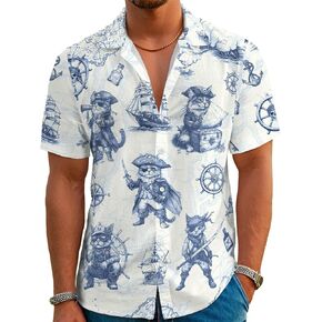 Funny Pirate Hawaiian Shirt Men's Aloha Shirt Summer Beach Vacation Short Sleeve Casual Button Down Shirt