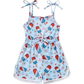 Toddler Girls Romper Sleeveless Adjustable Tie-Up Strap Short Jumpsuits Summer Clothes 2-6 Years