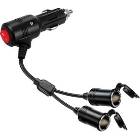 2-Socket Car Cigarette Lighter Adapter Splitter - 12V Cigarette Lighter Plug with on/Off Switch, Overload Protection & Extension Cord 15A Fuses for Cars, Trucks, RV, GPS Chargers