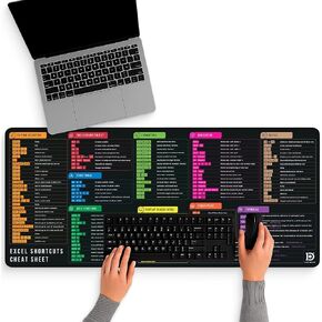 Excel اختصار مفاتيح الماوس وسادة | تمديد XL Cheat Sheet Gaming Desk Pad | جهاز كمبيوتر مفاتيح جدول بيانات PC حصيرة | حواف مخيط غير مقاومة للمياه مقاومة للمياه 4 ملم-أسود (36x16 بوصة)
