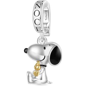 GNOCE PEANUTS SNOOPY SNOUPY DANGLE SHARM سوار للنساء ، S925 سحر الفضة الاسترليني للزوجة زوجة ، عيد الحب ، مجوهرات عيد الأم في عيد الأم