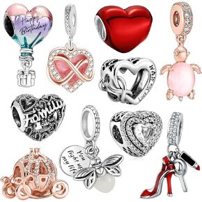 10 Pack Silver Charms for Pandora Bracelets and Necklaces Charms for Women CZ Pendant Jewelry Charm Set