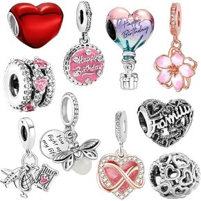 10 Pack Silver Charms for Pandora Bracelets and Necklaces Charms for Women CZ Pendant Jewelry Charm Set in Kuwait