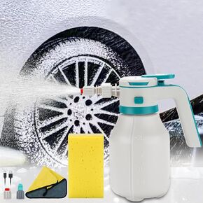 Electric Foam Sprayer Car Wash, 0.5Gallon 2L Rechargeable Battery Power Display Auto Pressure Foamer Spray Bottle, 2 Nozzles Mode Spray