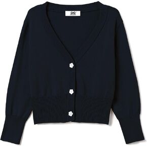 Girls Cropped Cardigan Sweater [Cute Petal Buttons] 3/4 Sleeve Short Cardigan for Dress