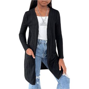 SHENHE Girl's Open Front Casual Cardigan Soft Knit Long Cardigan Sweater with Pockets