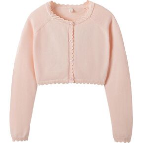 Girls Cardigan Sweater Long Sleeve Knit Bolero Shrug Cropped Tops Kids Cardigans with Button