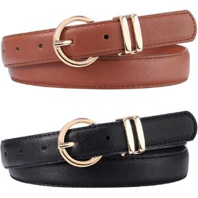 Awaytr 2 PCS Kids Girls Leather Belt ، أحزمة مشبك الذهب للأزياء لفتيات جينز في سن المراهقة