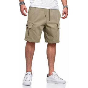 Mens Cargo Shorts Casual Solid Color Lightweight Summer Outdoor Work Cargo Shorts with Multi Pockets