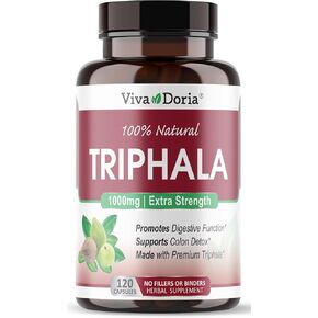 Viva Doria Triphala Herbal Supplement with Amla, Bibhitaki, Haritaki, Digestion & Colon Support, Immune System Support 1000mg, 120 Veggie Capsules