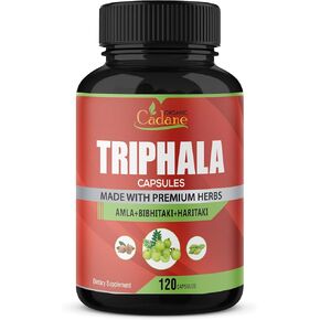 Organic Cadane Triphala (3 Fruit Powders) Supplement, 120 Veggie Capsules | Improves Digestion Function, Supports Immune System