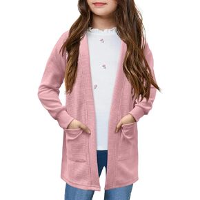 Girls Open Front Cardigan Long Sleeve Casual Fall Winter Loose Knit Sweaters Coat with Pockets