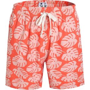 Pullonsy Men's Swim Trunks Quick Dry Board Shorts with Zip Pockets Beach Swimwear Bathing Suits