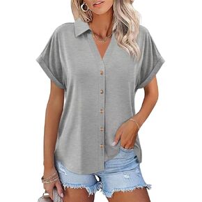 ORANDESIGNE Women's Short Sleeve Polo Tops Summer Button Down Collared T Shirts Casual Cute Ladies Tees in Kuwait
