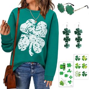 ZeroShop St Patricks Day Shirt Women Saint St. Long Sleeve Tshirt Accessories Glasses Tattoos Face Stickers Necklace