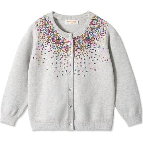 Rolanko Girls Cardigan Squarling Sequin Kids Knit Button Up سترة كارديجان طويلة الأكمام 4-11 سنة