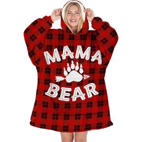 Mama Bear Blanket Hoodie – Buffalo Plaid Wearable Blanket For Mom Or Wife – Mothers Day Gifts For Mom From Daughter, Son and Husband – Gifts For Wife From Husband, Wife Birthday Gifts