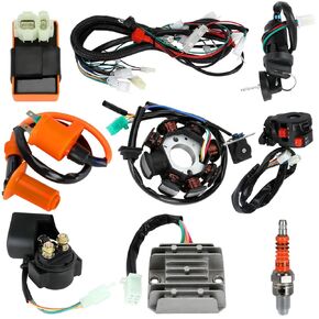 Complete Wiring Harness Kit Compatible with GY6 150cc 152QMI 157QMJ 4-Stroke Engine ATV Quad 4 Wheeler Dune Buggy Parts with Ignition Coil CDI Startor Starter Relay Solenoid Regulator