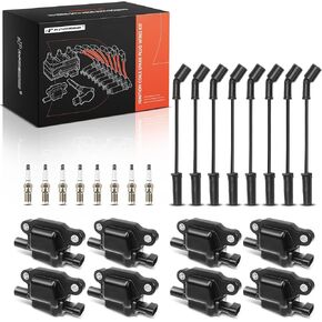 A-Premium 8 Ignition Coils with 8 Spark plug Wires and 8 Iridium Spark Plugs Compatible with Chevrolet GMC Cadillac Pontiac Buick Hummer & Saab Vehicles - Silverado 1500 2500HD, Envoy Sierra 1500