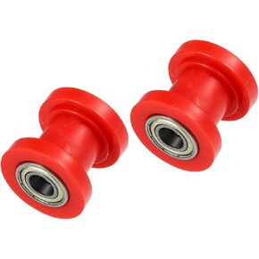 2 Pcs 10mm Drive Chain Pulley Chain Adjustment Tensioner Rubber Wheel Guide for Street Bike Motorcycle ATVs Red Replacement