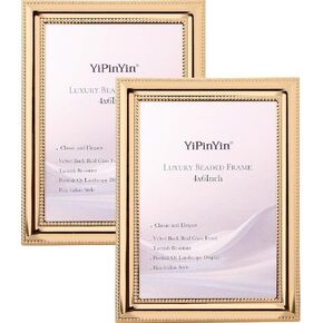 Classy Silver Plated 4x6''Photo Frame 2 pack, Classic Beaded picture frame 6x4'',Real glass front and Velvet Backing,Perfect Gifts and Treasured Memories (Silver)