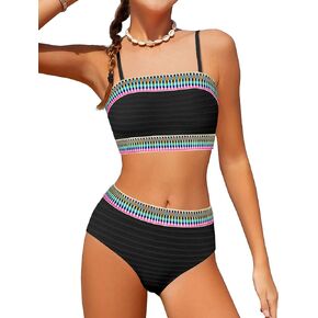 Donwen Girls Colorblock Swimsuit ثنائية عصابة Bikini وضعت بدلات الاستحمام المنسوجة مضلعة