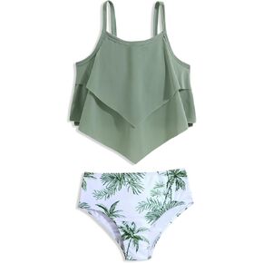 Girls Tankini Swimsuits Two Piece Bathing Suit Ruffle Swimwear Set for Girls 7-16 Years