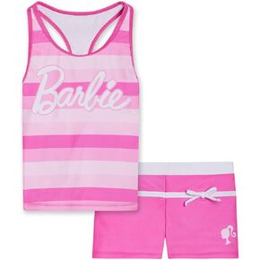 Barbie Girls Racerback UPF 50+ Tankini Top and Swim Shorts Outfit Set Little Kid to Big Kid Sizes (4-14-16)