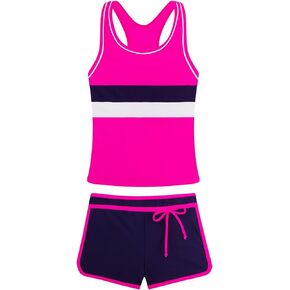 Belovance Girls Swimsuit من قطعتين Tankini بدلات السباحة المتسابقين السباحة مع شورتات رياضية الأطفال في سن المراهقة يرتدي 5-14 سنة