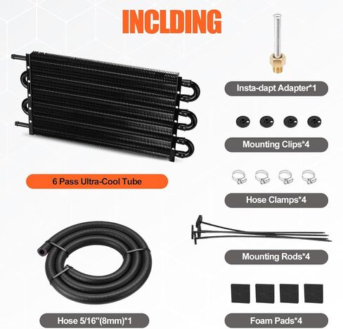 Upgrade 10 Pass Aluminium Transmission Oil Cooler, 5/16" Universal 10 Rows Tube And Fin Cooler Kit Engine With Hose Mounting, Black in Kuwait