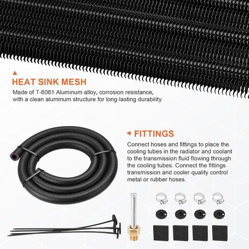 Upgrade 10 Pass Aluminium Transmission Oil Cooler, 5/16" Universal 10 Rows Tube And Fin Cooler Kit Engine With Hose Mounting, Black in Kuwait